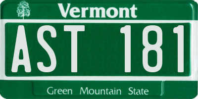 VT license plate AST181