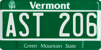 VT license plate AST206