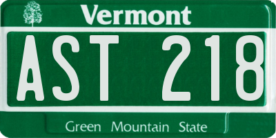 VT license plate AST218
