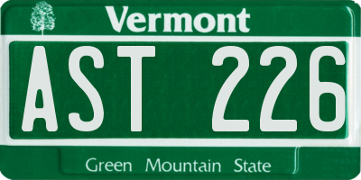 VT license plate AST226