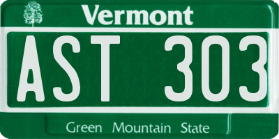 VT license plate AST303