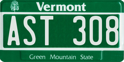 VT license plate AST308