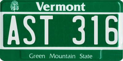 VT license plate AST316
