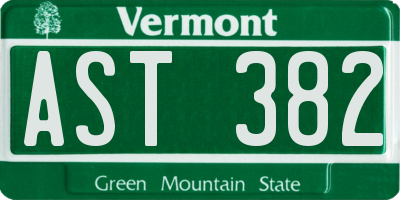 VT license plate AST382