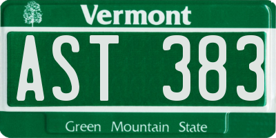VT license plate AST383