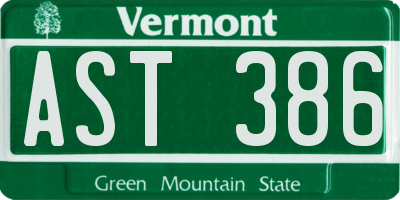 VT license plate AST386