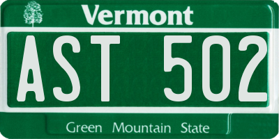 VT license plate AST502