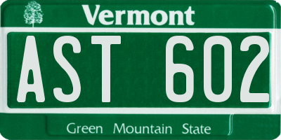 VT license plate AST602