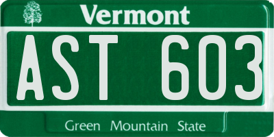 VT license plate AST603