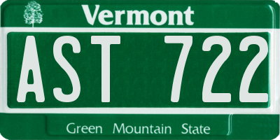 VT license plate AST722