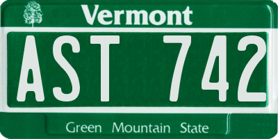 VT license plate AST742