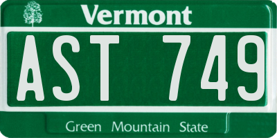 VT license plate AST749