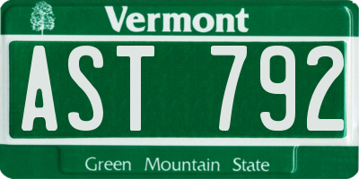 VT license plate AST792