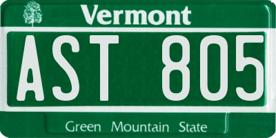 VT license plate AST805