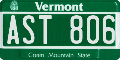 VT license plate AST806