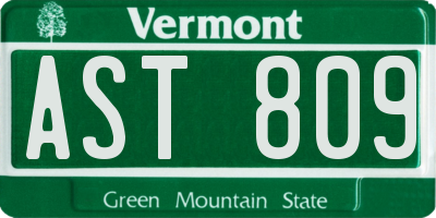 VT license plate AST809