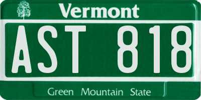 VT license plate AST818