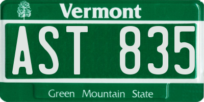 VT license plate AST835