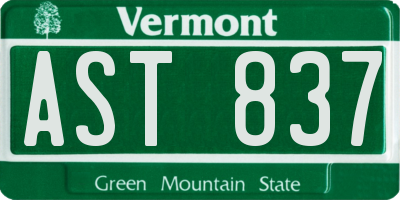 VT license plate AST837