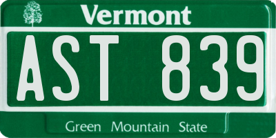VT license plate AST839