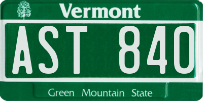 VT license plate AST840