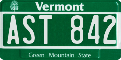 VT license plate AST842