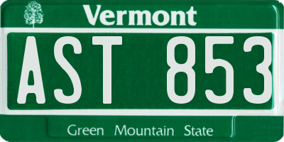 VT license plate AST853