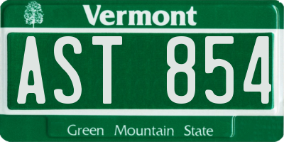 VT license plate AST854