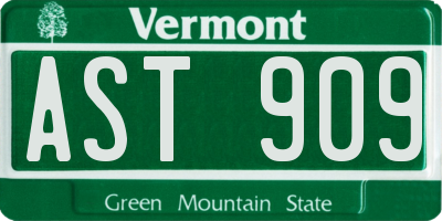 VT license plate AST909
