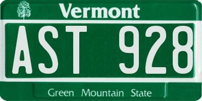 VT license plate AST928