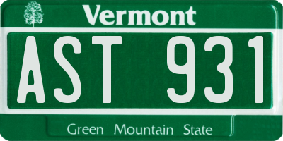 VT license plate AST931