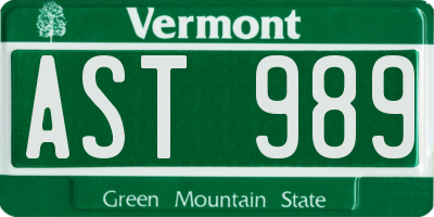 VT license plate AST989