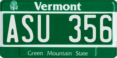 VT license plate ASU356