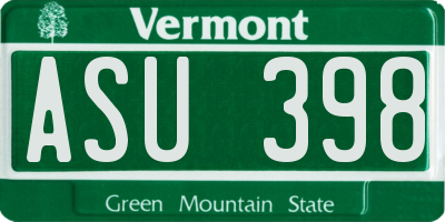 VT license plate ASU398