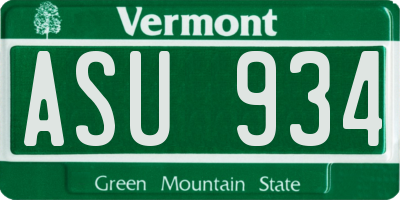 VT license plate ASU934