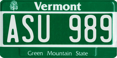 VT license plate ASU989