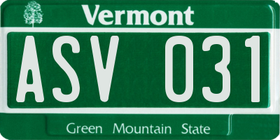VT license plate ASV031