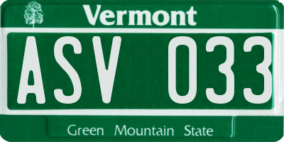 VT license plate ASV033