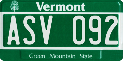 VT license plate ASV092