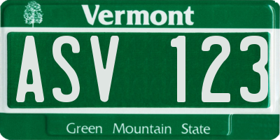 VT license plate ASV123