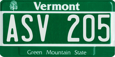 VT license plate ASV205