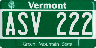 VT license plate ASV222