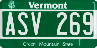 VT license plate ASV269