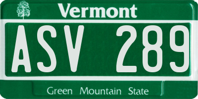 VT license plate ASV289