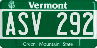 VT license plate ASV292