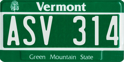 VT license plate ASV314