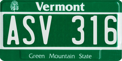 VT license plate ASV316