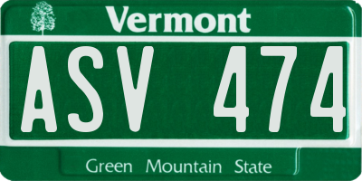 VT license plate ASV474