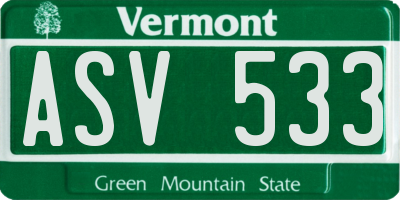 VT license plate ASV533