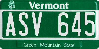 VT license plate ASV645